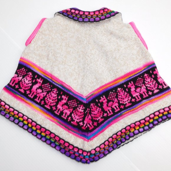 Girls 2T / 3T Multicolour Alpaca Knit Poncho - Picture 5 of 5